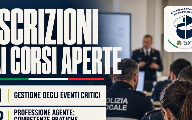 LAVORO – Al via la prima offerta formativa dell’Accademia Regionale di Polizia Locale del Lazio